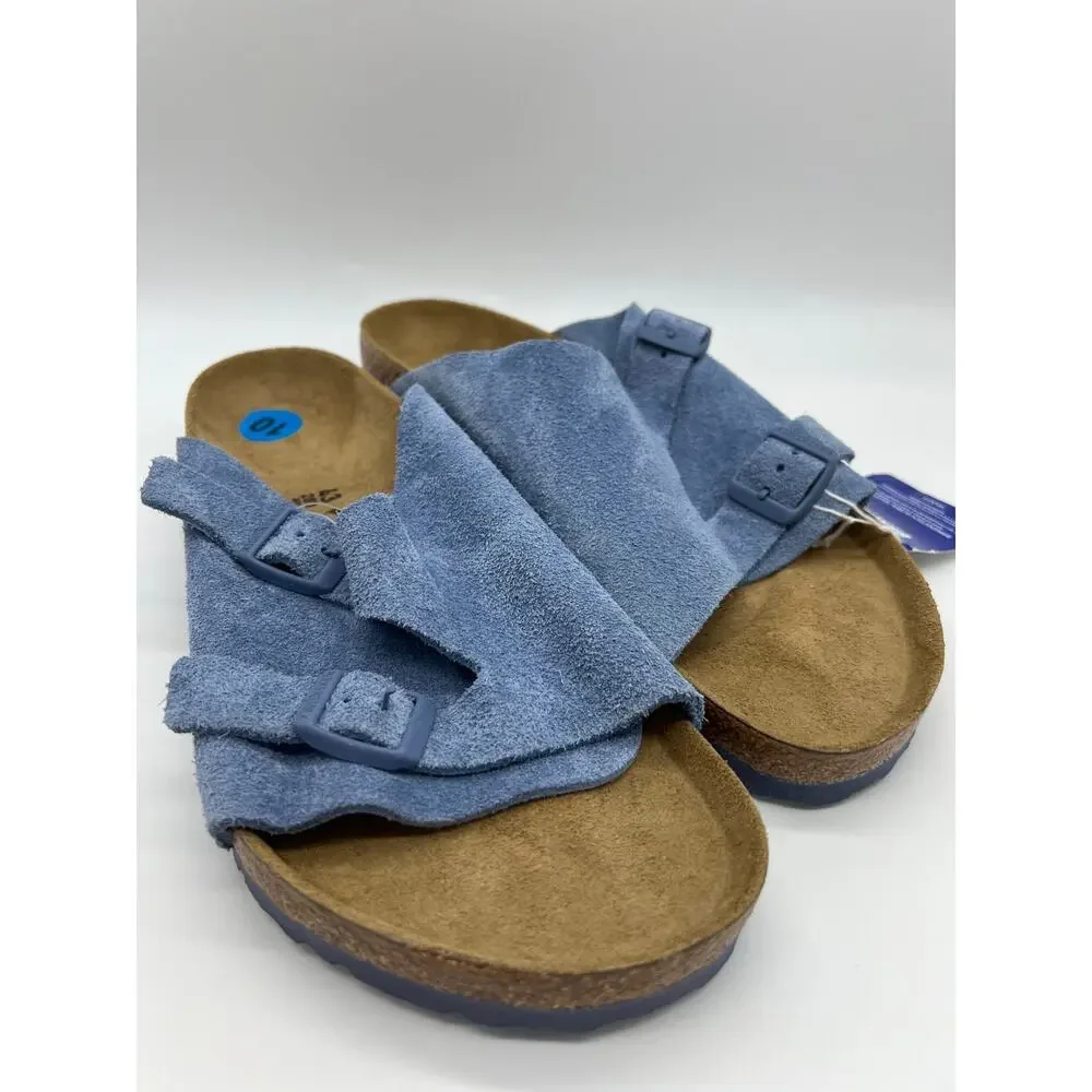Birkenstock Zurich Sandals Suede Elemental Blue Buckle Mule Men Size 10 NWT